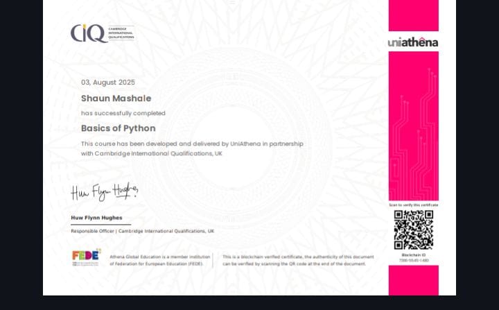 Basics of Python Certificate